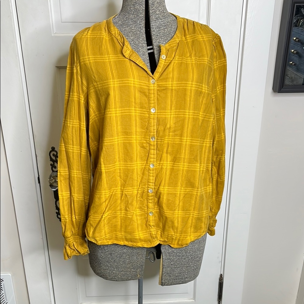 Faherty 100% cotton Yellow Plaid Women's Top Large